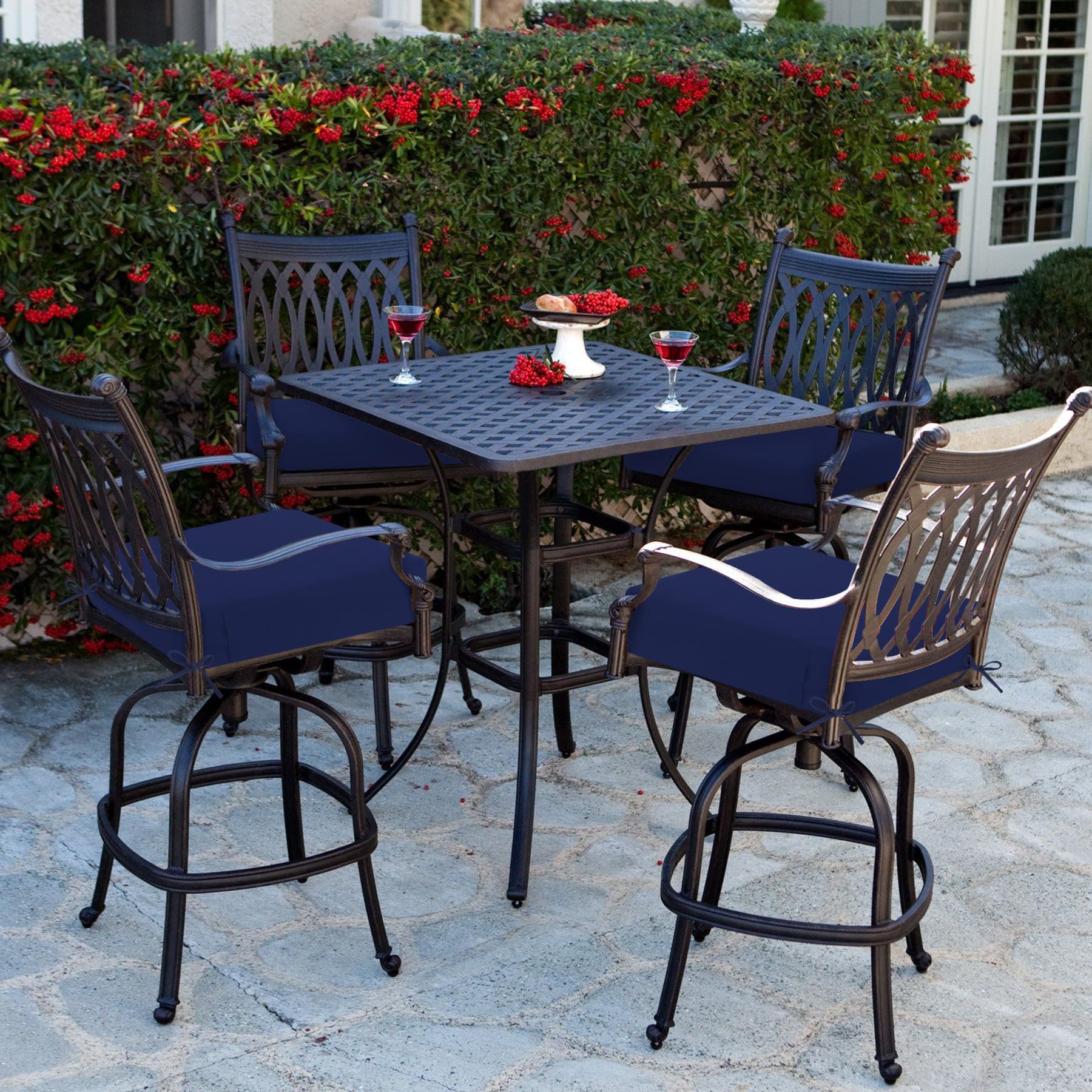 Favoyard Outdoor Chair Cushion 19 x 19 x 3 Inch Rainproof & 3-Year Fade Resistant Patio Furniture Cushions with Removable Cover and Adjustable Ties for Garden Sofa Couch Pad(1 only) Blue