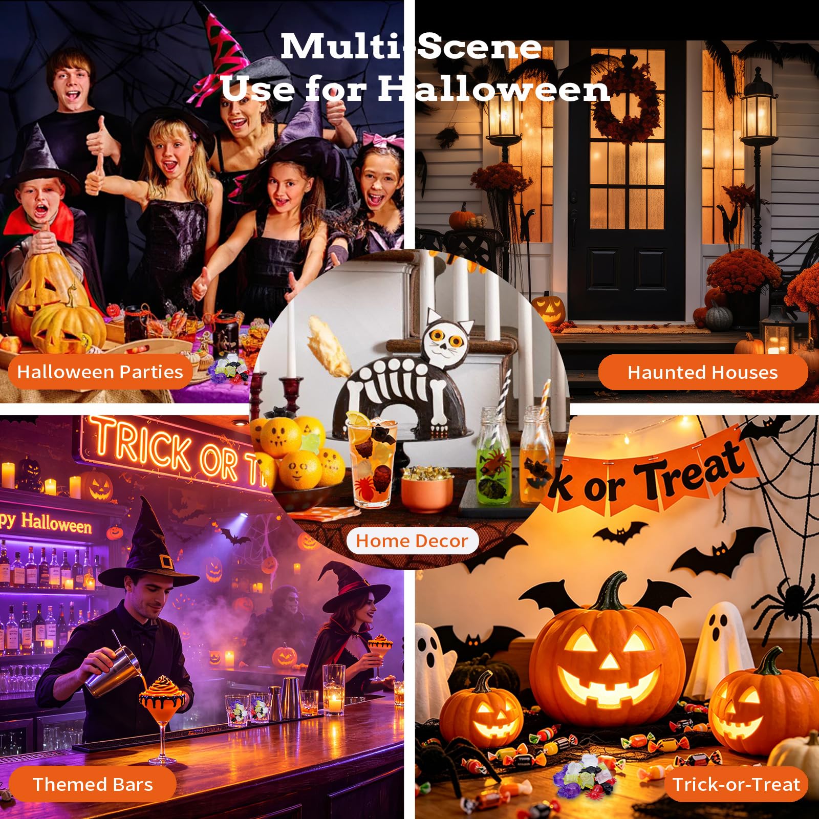 Halloween-Eiswürfel für Getränke, wiederverwendbar, 300 Stück, geformte Kunststoff-Eiswürfel für Dekoration, wiedergefrierbare Eiswürfel, nicht schmelzend, für Halloween-Party, Bar, Heimfeier