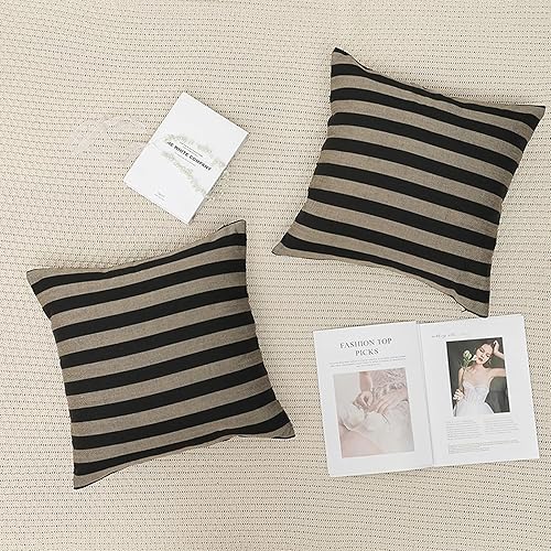 Miniatura 3 de Plweaver Juego de 2 fundas de cojín cuadradas con textura de lino negro de 20 x 20 pulgadas para sofá, cama, sofá sala de estar, 2 piezas (sin
