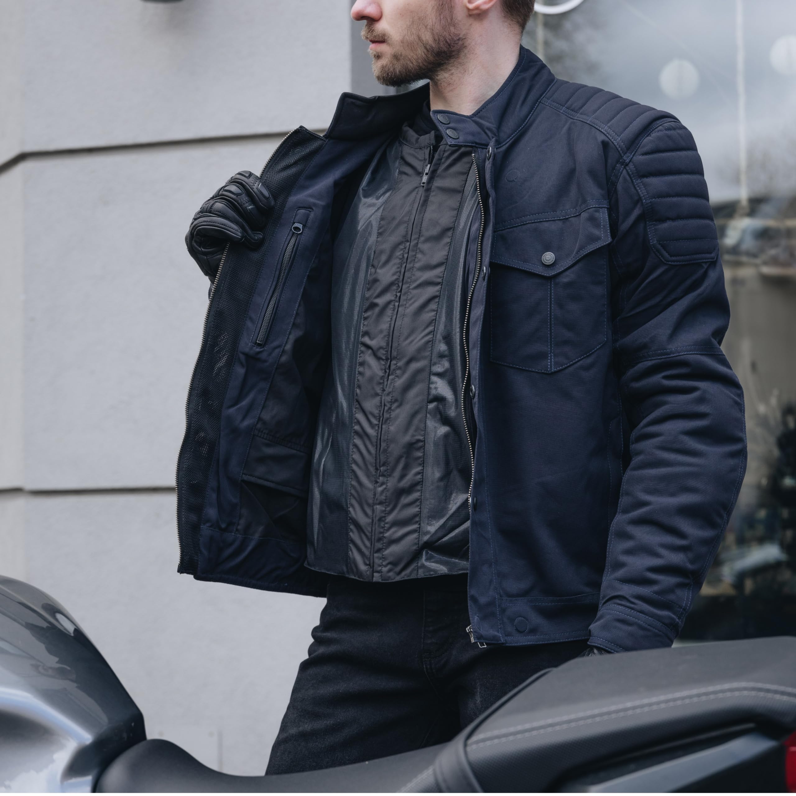 REBELHORN Hunter Chaqueta de Moto Hombre | Textil | Protectores de Codos y Hombros Nivel 2 | Forro Térmico Desmontable con Membrana Integrada Impermeable y Transpirable | Tallas hasta 10XL