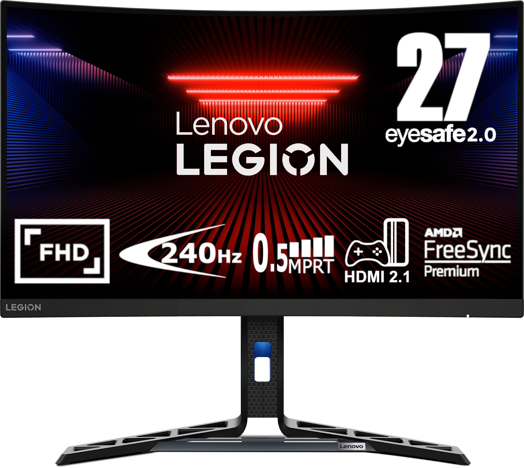 شاشة ألعاب لينوفو ليجن R27fc-30 مقاس 27 بوصة بشاشة منحنية FHD بلوحة VA، 240 هرتز (280 هرتز OD)، وقت استجابة 0.5 مللي ثانية، شاشة ألعاب E-Sports مع HDMI، DisplayPort، فري سينك بريميوم، حامل بوظائف