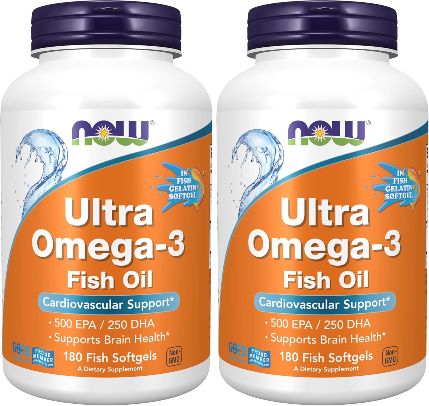NOW Foods Supplements,Ultra Omega-3,500 EPA and 250 DHA,Cardiovascular Support*,180-Fish Gelatin Softgels,(Pack of 2)