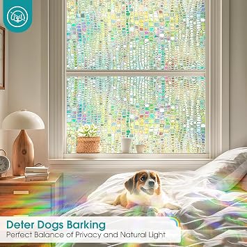 Windimiley Window Privacy Film Stained Glass Static Cling Decorative Rainbow Heat Blocking Window Tint Day and Night Stain Vinyl Decals for Home Bathroom
