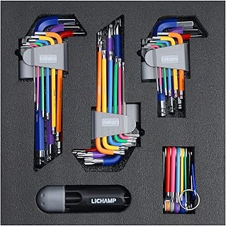Lichamp 37-Piece Rainbow Allen Wrenches Sets, Torx Metric Hex Key Set with Colored Foldable Short and Long Arm, Ball and Torx End, Metric 1.5 to 10mm, Torx T10 to T50