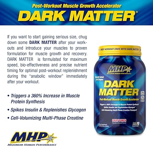 Miniatura 2 de MHP Dark Matter Post entrenamiento acelerador de recuperación con creatina multifase carbohidratos de maíz ceroso 021oz de EAA ponche de frutas 20