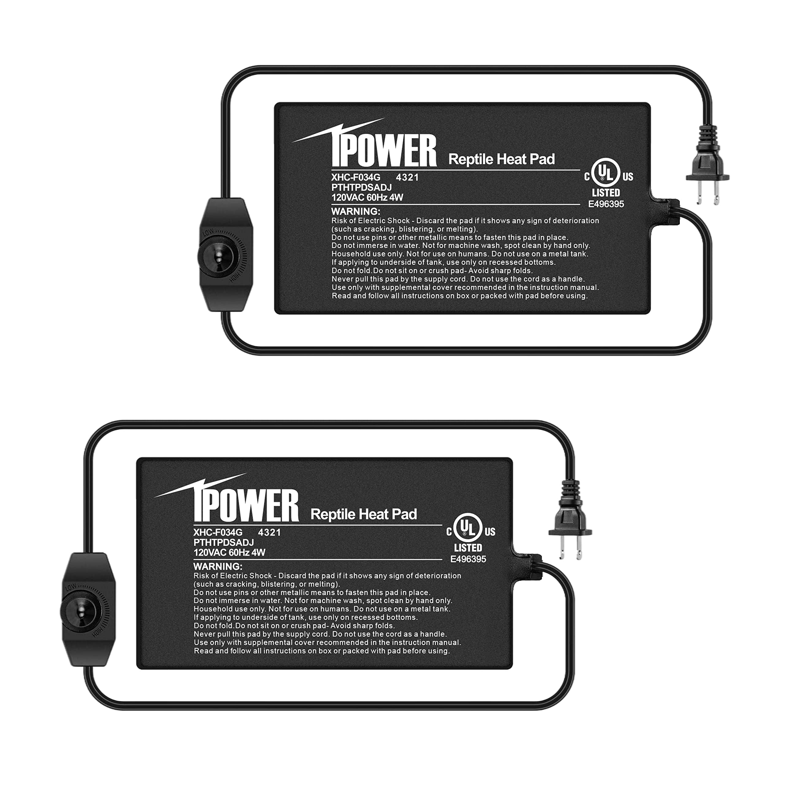 iPower 4x7 Inch Reptile Heating Pad with Adjustable Controller Knob, Under Tank Heater Mat for Turtles, Lizards, Snakes, Amphibians &amp; Small Pets, 2 Pack