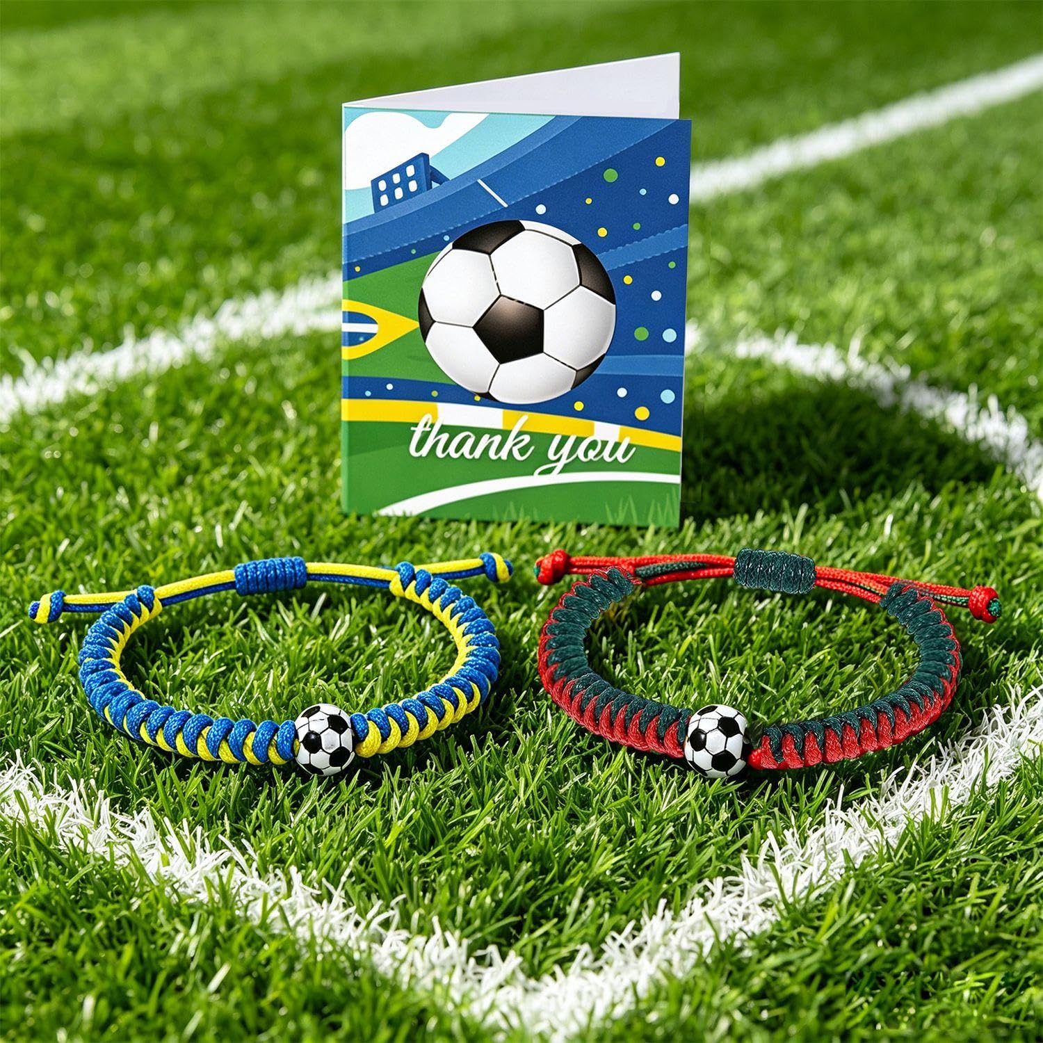 2 Deportes Pulseras De Fútbol con Motivo De, 1 Tarjeta De Felicitación Y Envolvente, Ajustable Trenzado Niño De Pulsera, De La Copa del Mundo De Recuerdos.
