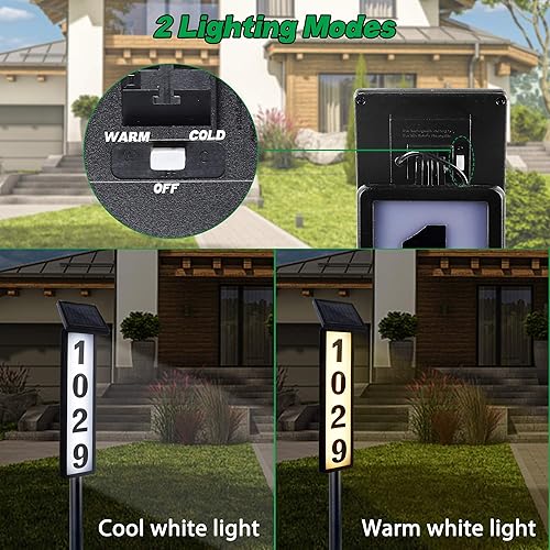 Miniatura 3 de FORUP Letrero de números de dirección de casa con luz solar, luz solar con números de casa, placa de dirección iluminada por LED para exteriores,