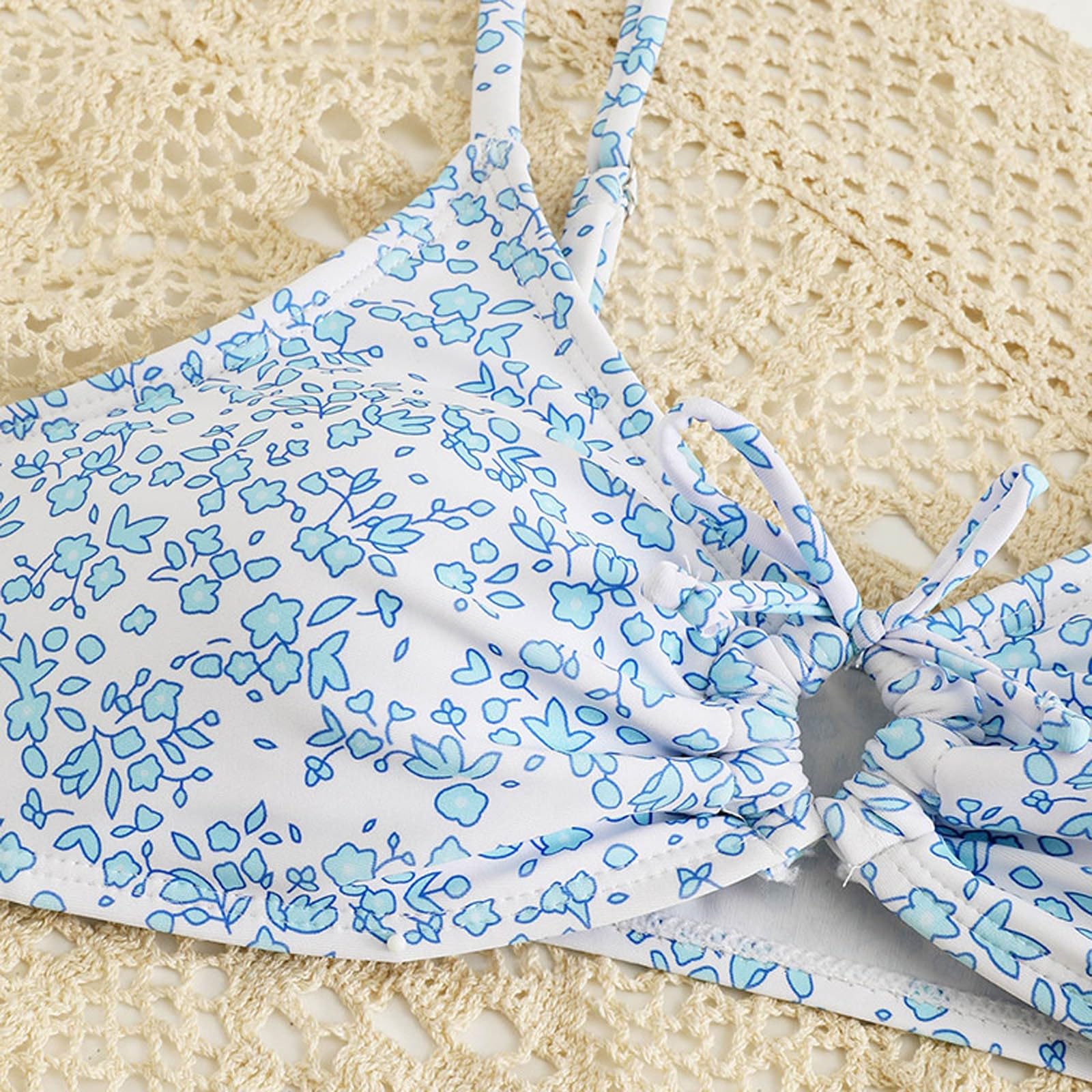 Generisch Disfraz de natación para niña, bonito traje de baño de tres piezas para niñas en verano con estampado cruzado, estampado teñido y estampado floral