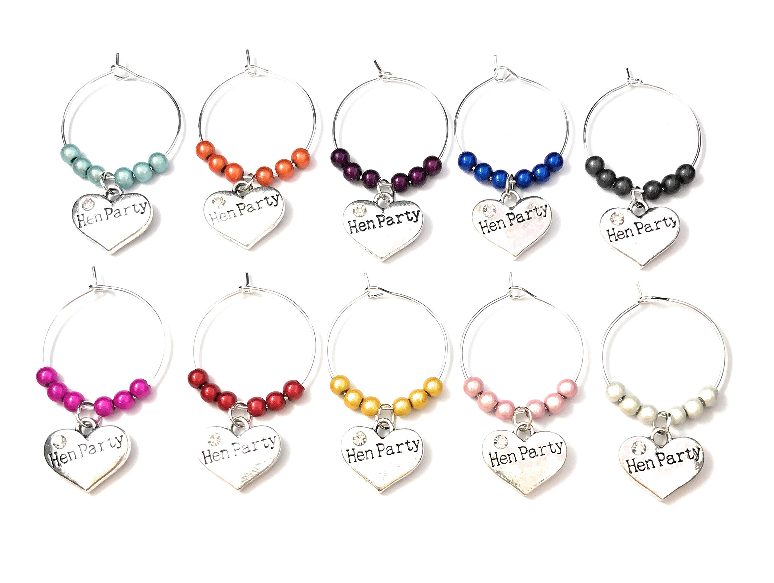 Libby's Market Place Multi Set Of 10 Handmade Hen Party Hen Night Hen Do Wine Glass Charms