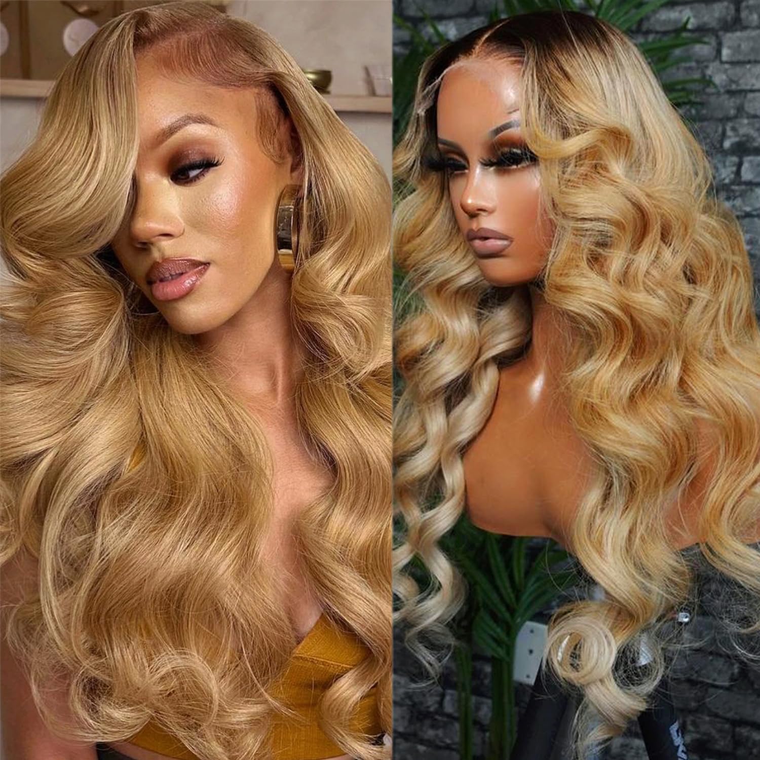 13x6 Body Wave Lace Front Wigs Human Hair Pre Plucked 30 Inch 180 Density Ombre Chocolate Brown to Honey Blonde HD Lace Frontal Wig for Black Women