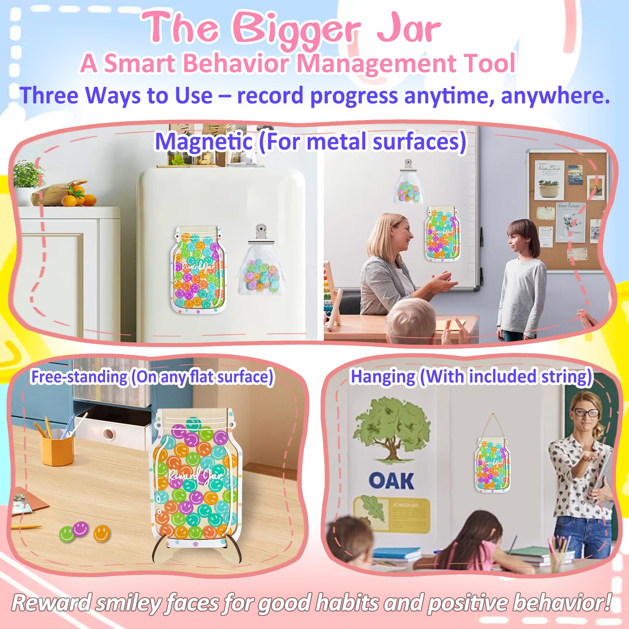 Magnetisches Belohnungsglas mit Smiley-Gesicht: Personalisiertes Smiley-Gesichter, ideal für Klassenzimmer-Belohnungssystem, 42 Stück Token Home Chore Diagramm, Lehrer, gutes Verhalten