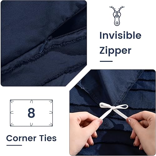 Miniatura 6 de NEXHOME PRO Juego de funda de edredón tamaño Queen, color azul marino de 3 piezas, juego de funda de edredón de microfibra suave y ligera para todas