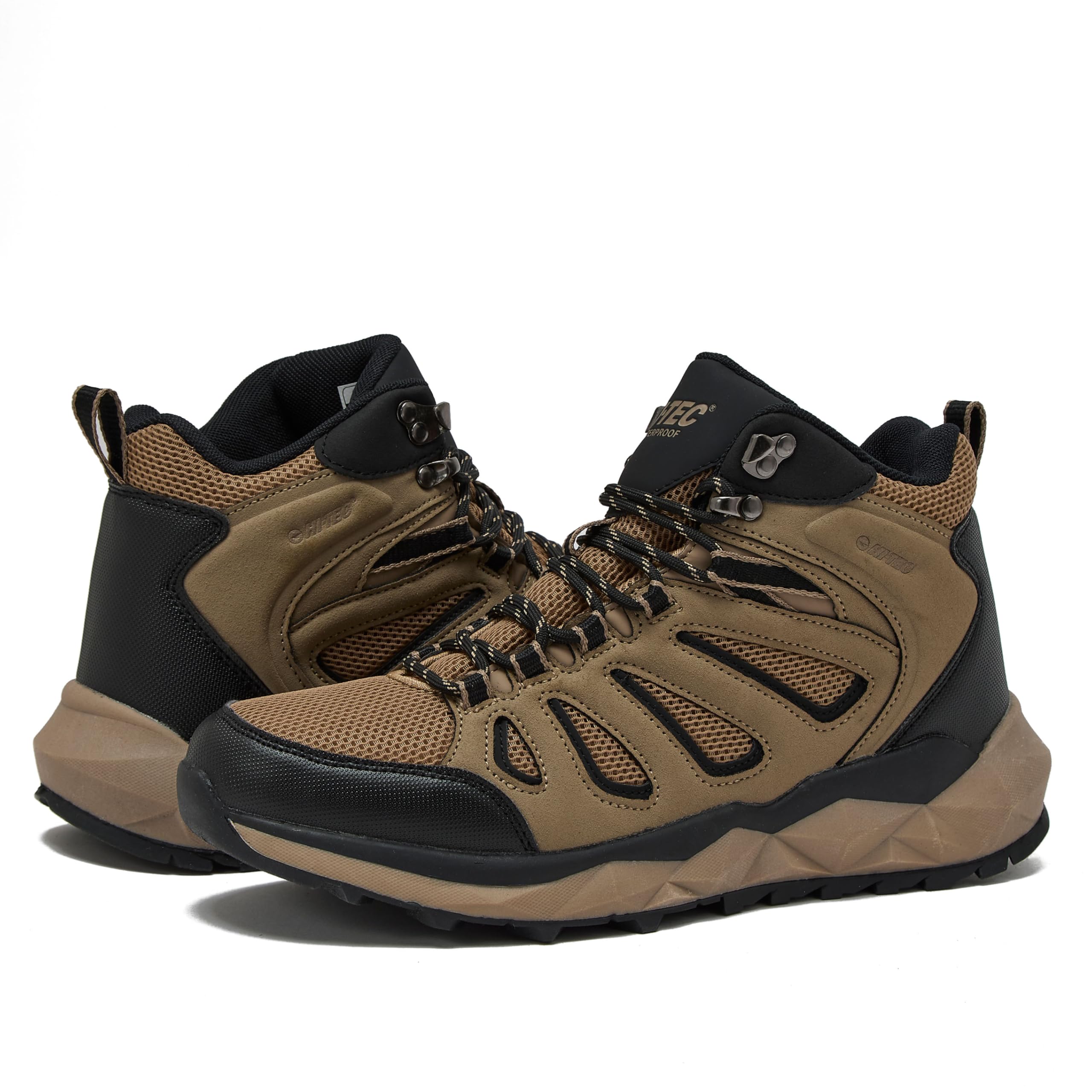 HI-TEC Valley Geo Mid Waterproof Hiking Boots for Men, Lightweight Breathable Outdoor Trekking and Trail Sneakers, Sizes 7 to 15