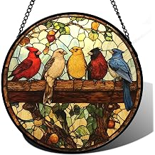CHATYOUNG Stained Glass Window Hanging Retro Cardinal Gifts 7.8" - Birds Suncatcher Door Garden Home Decor and Christmas Mother's Day Birthday Gift for Grandma Nana Women Mom Wife Bird Lovers