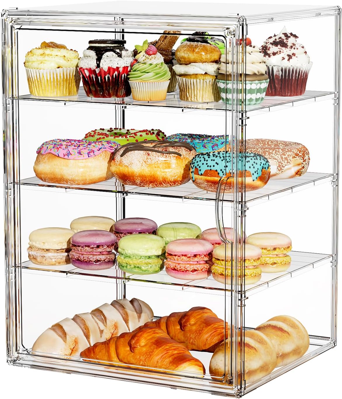 4 Tier Cupcake Stand Acrylic Cardboard Cupcake Tower Holder, Dessert Pastry Cookie Display Stand Case with Lid for Birthday Wedding Party Decoration, Large Adjustable Bread Box, XXL