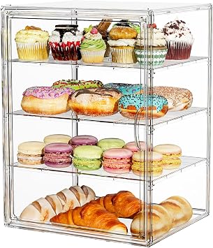 4 Tier Cupcake Stand Acrylic Cardboard Cupcake Tower Holder, Dessert Pastry Cookie Display Stand Case with Lid for Birthday Wedding Party Decoration, Large Adjustable Bread Box, XXL