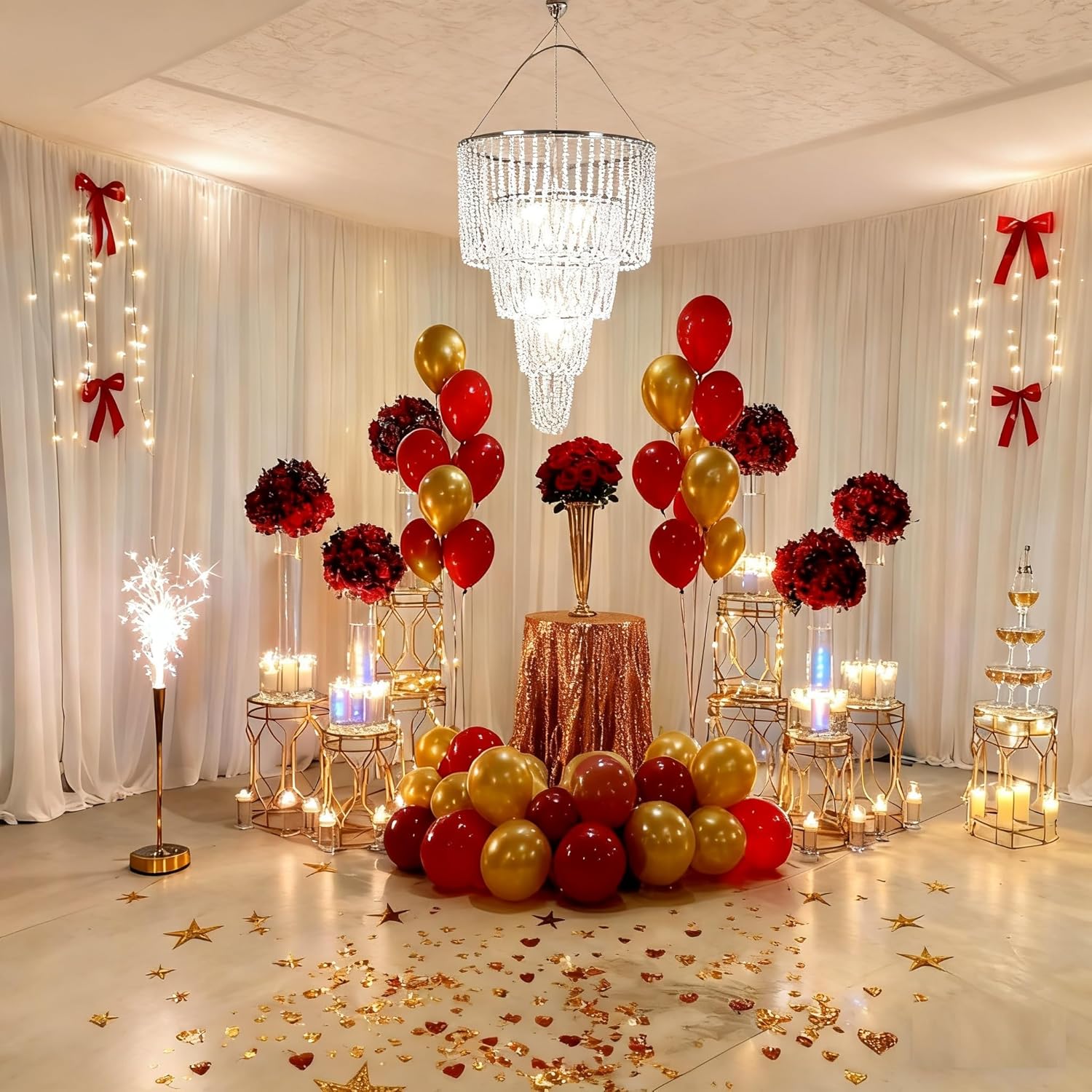 FlavorThings 4 Tiers Large Wedding Chandelier, Faux Crystal Iridescent Beaded Swag Chandelier, 24" Wide 36" Long,Great idea for Wedding Centerpieces Decorations and Any Event Party Home Decor(4 Tiers)