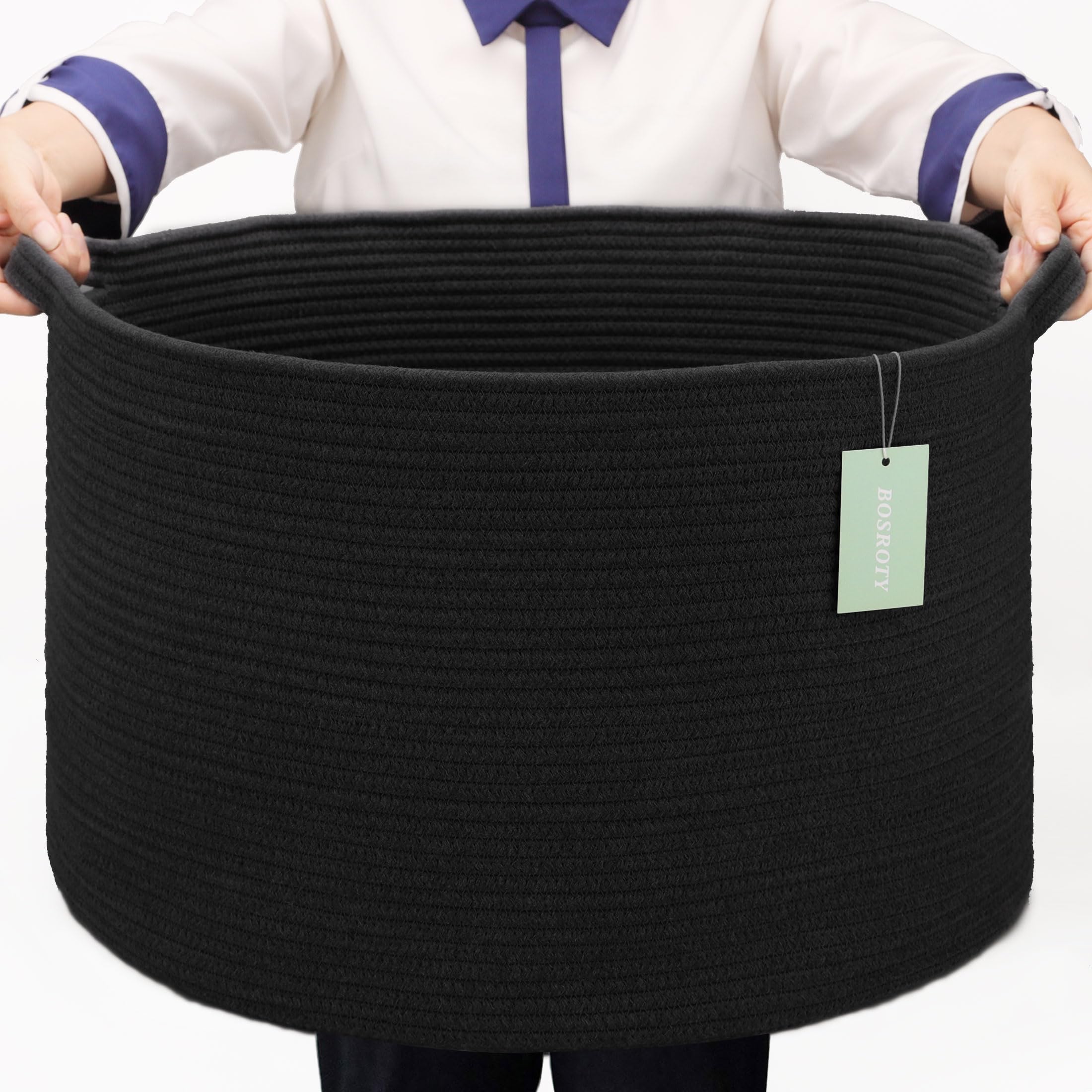 BOSROTY Extra Large Blanket Basket 87L, Laundry Hamper, Baby Nursery Hamper for Storage Toys Clothes Towels, Large Cotton Rope Laundry Basket for