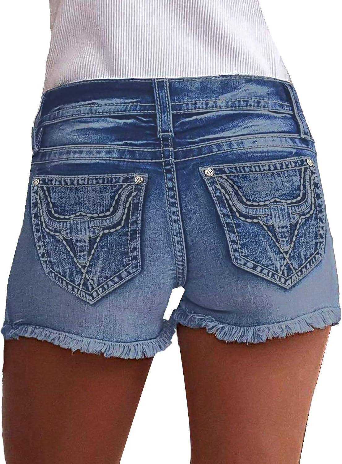 Flamingals Jean Shorts for Women Mid Waisted Stretchy Ripped Denim Shorts Raw Hem Curvy Summer Trendy