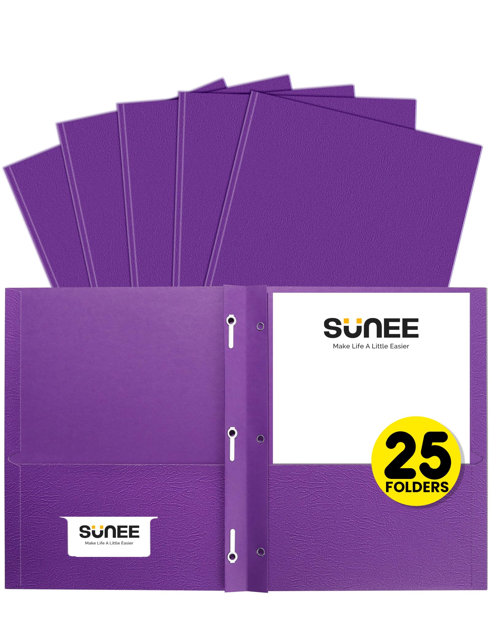 SUNEE 2 Pocket Folders with Prongs (25 Pack, Purple), Paper Folders with 2 Pockets and 3 Prongs Fit Letter Size Paper, Folders with Prongs for School