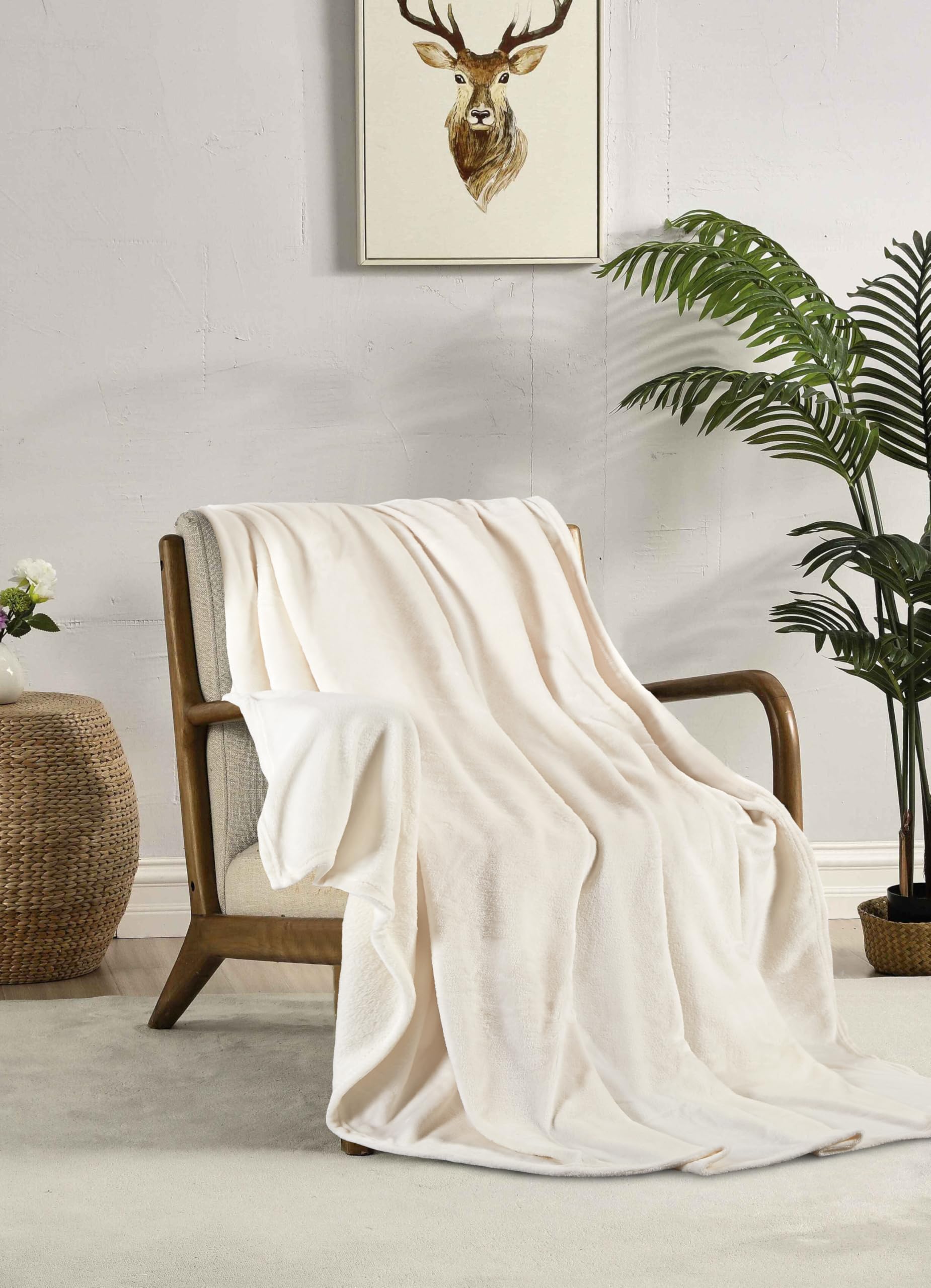 Miracle Home. Fleece Blanket Reversible Microfiber Glass Flannel Velour 260GSM, Soft, Warm and Lightweight, Machine Washable, 130 X 160, Ecru