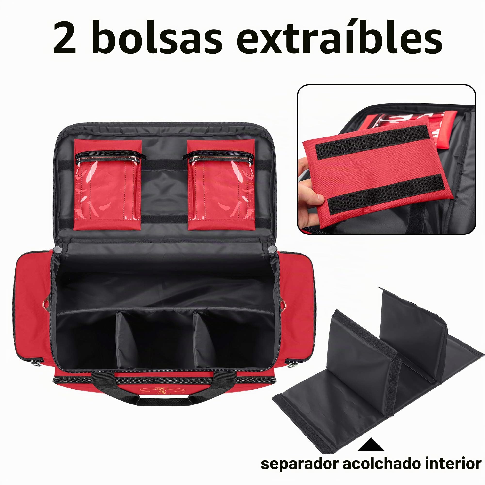 Trunab - Bolsa médica de Primeros Auxilios de Emergencia vacía Negra, Bolsa médica Profesional para Emergencia, Almacenamiento con divisores Interiores y Fondo Antideslizante, Ideal para EMT, EMS,
