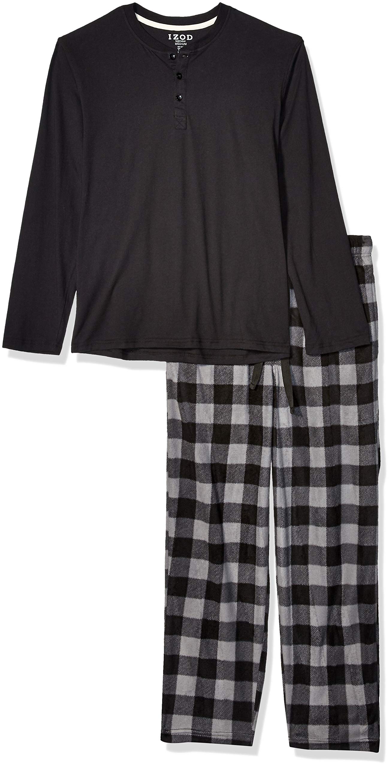 Men's Microfleece Pant and Jersey Knit Long Sleeve Henley Top Set, Red, X-Large