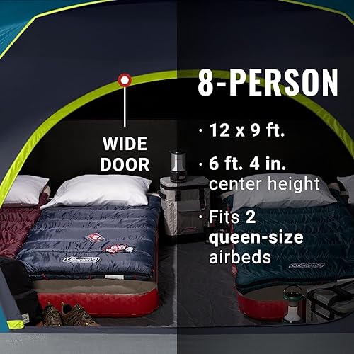 Miniatura 4 de Coleman 46810 Person Skydome Dark Room Tent with Rainfly, 5 Minute Setup, Blocks 90% of Sunlight, 20% More Headroom Than Traditional Tents