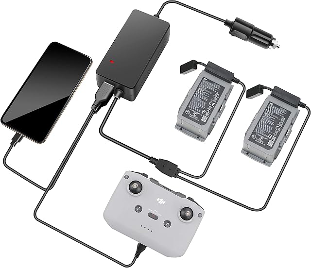 LYONGTECH Battery Car Charger for DJI Air 2S,Mavic Air 2 and Remote Controller,4 in 1(2 xUSB + 2 x Battery) 12volt Portable Multi Fast Charging Hub Accessories