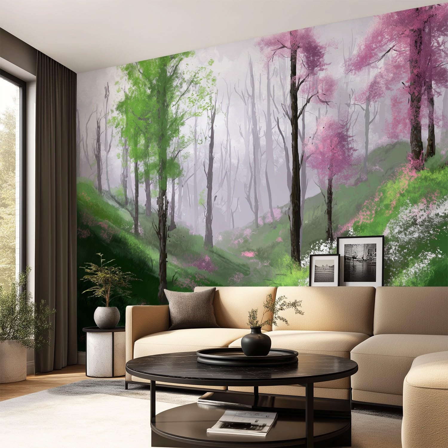 Tapeta 3D, świeża, nordycka, japońska, 400 x 280 cm, mural, drzewo, kwiatowa tapeta mural do sypialni, przedszkola, malowniczego ogrodu