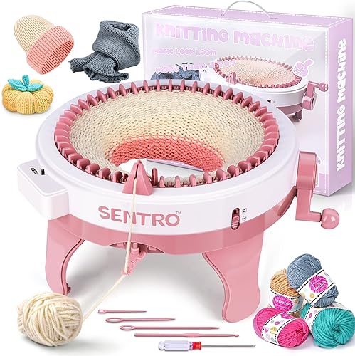 Miniatura 9 de Máquina de tejer de 42 agujas con contador de filas, máquina de tejer con dos métodos de tejido, kit de máquina de telar de doble punto giratorio