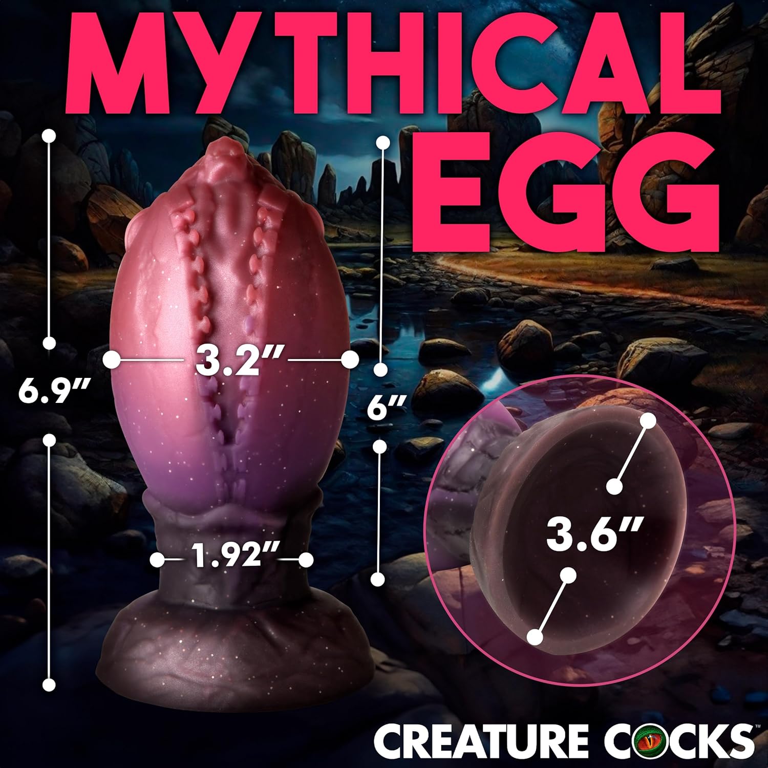 CREATURE COCKS Dragon Hatch Silicone Egg for Men, Women, & Couples. Squishy, Thick and Textured Fantasy X-Large Egg Plug. Harness Compatible, Wide Base. 1 Piece. Purple.