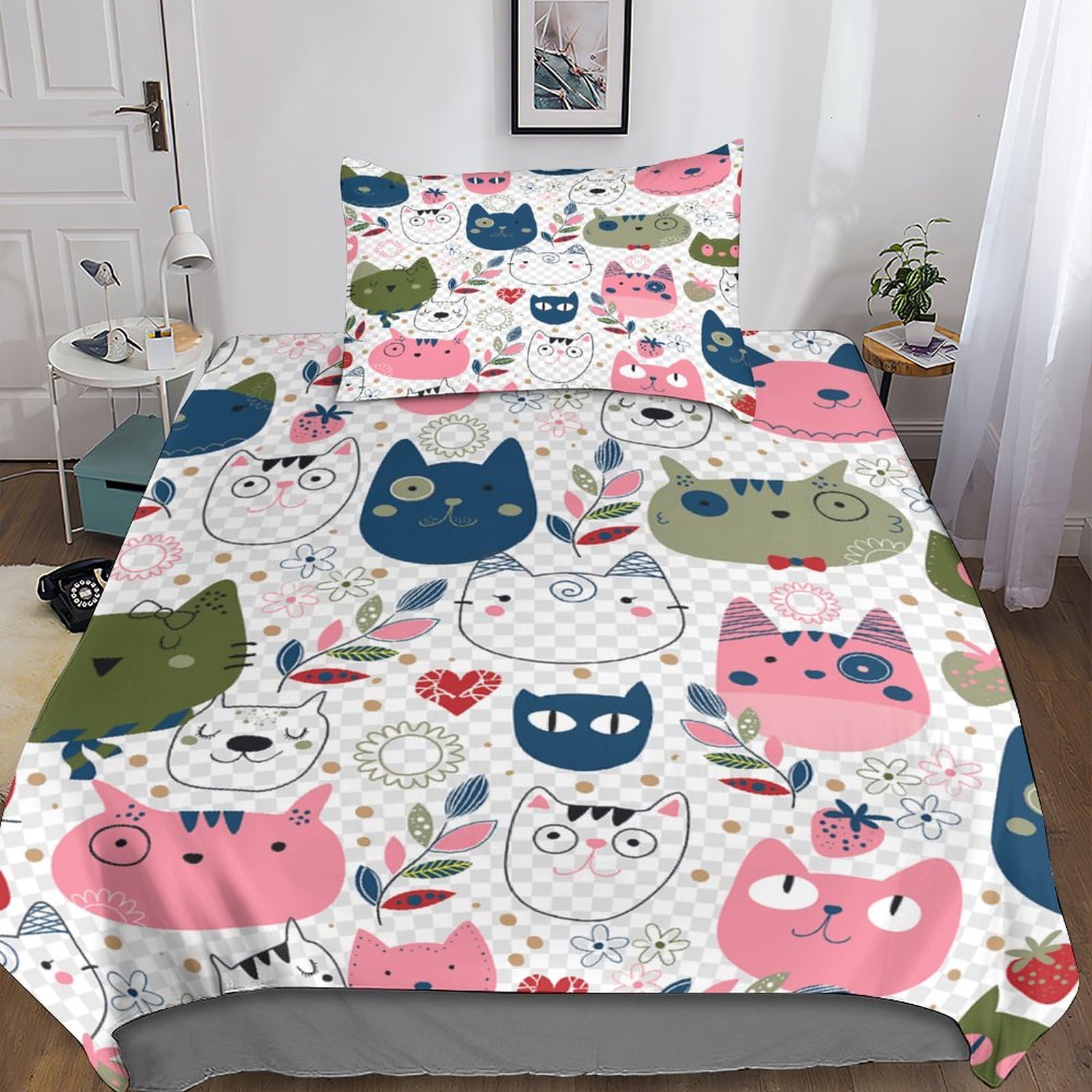 Housse de couette hypoallergénique et facile à nettoyer avec motif chat 3D