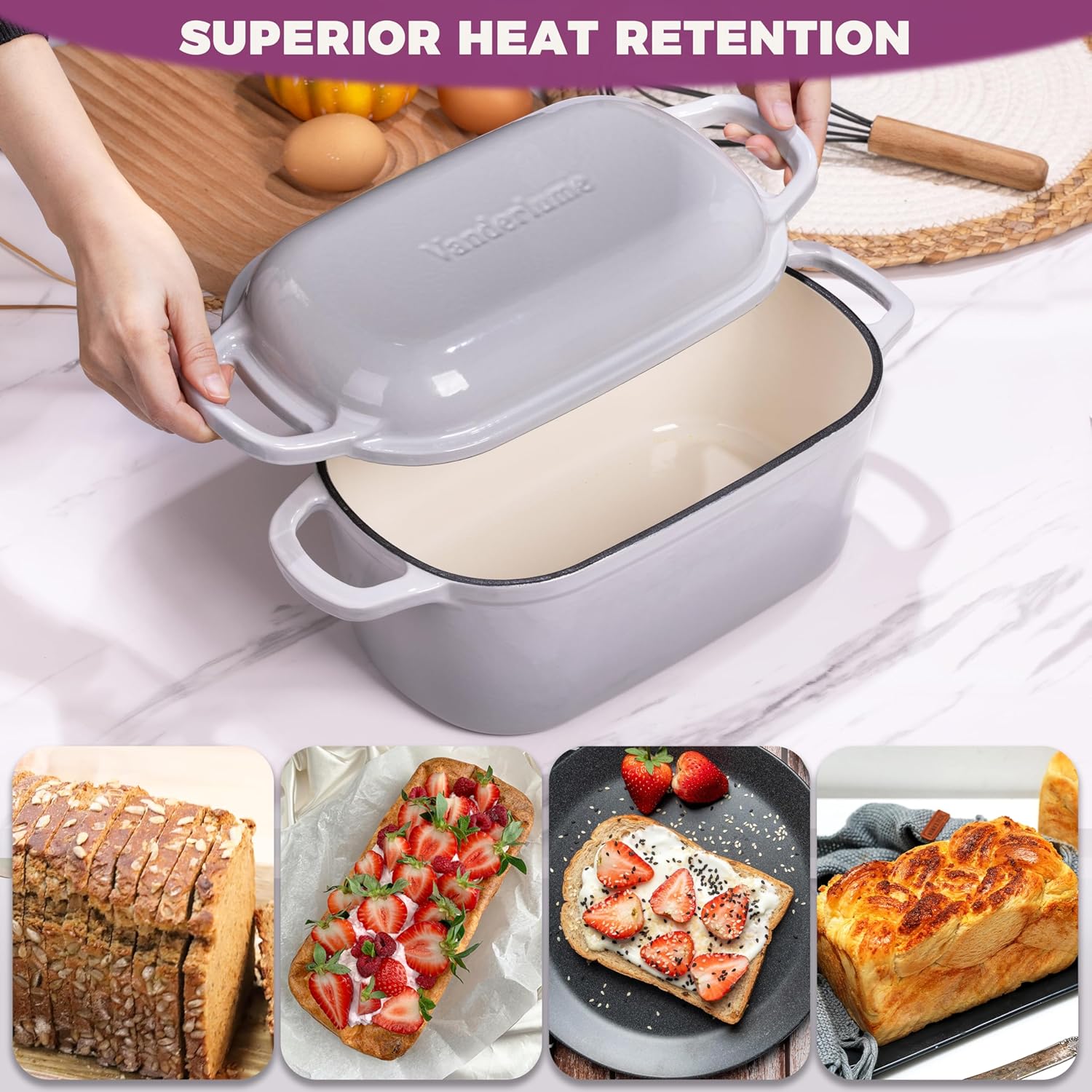 4.6-Quart Oval Dutch Oven for Bread Baking, 2 in 1 Enameled Cast Iron Bread Pan with Lid, Sourdough Bread Dutch Oven for a Crispy Crust, Oyster Grey - Image 6