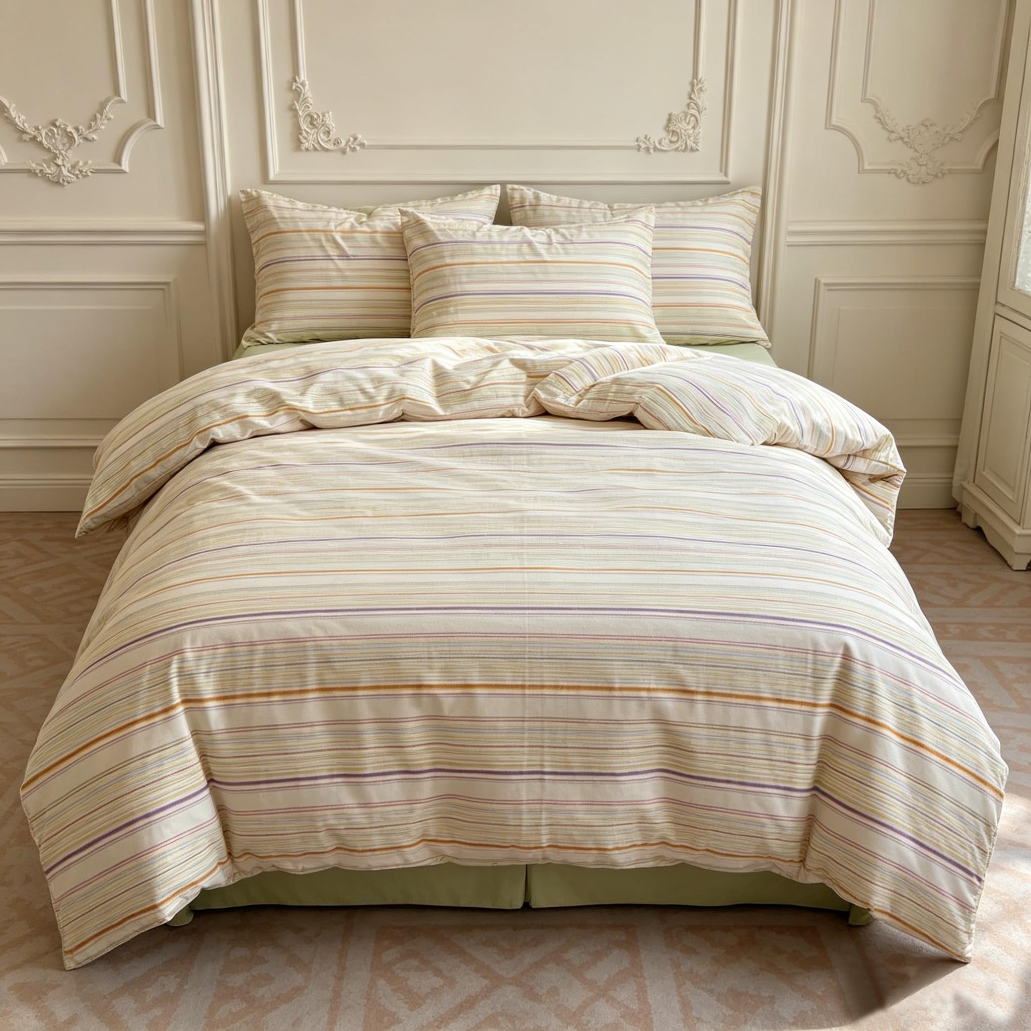 Housse de couette 240x260 pastel grand lit polyester sergé lavable 3 pièces