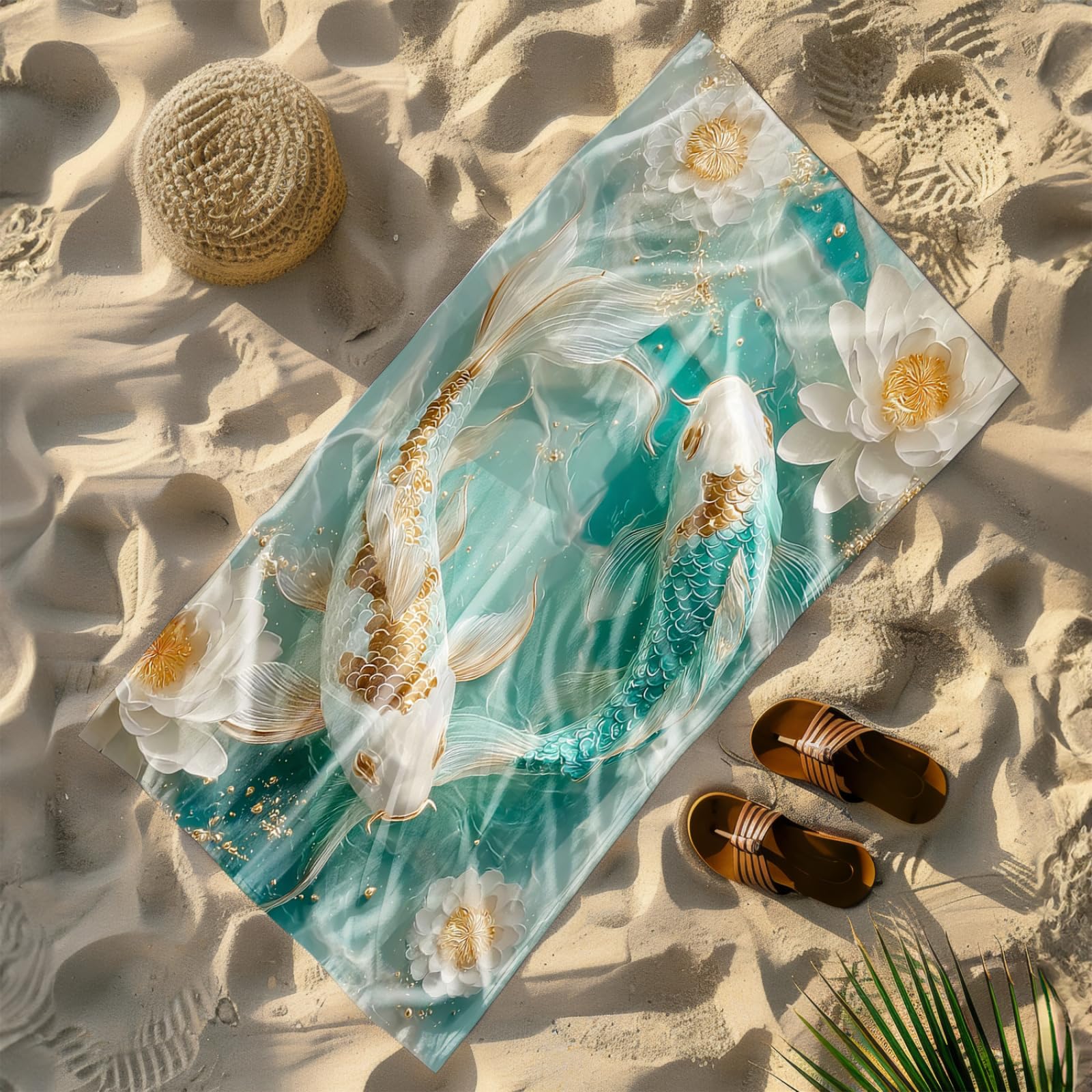 Générique Serviette Microfibre Plage Poisson Doré Vert Blanc