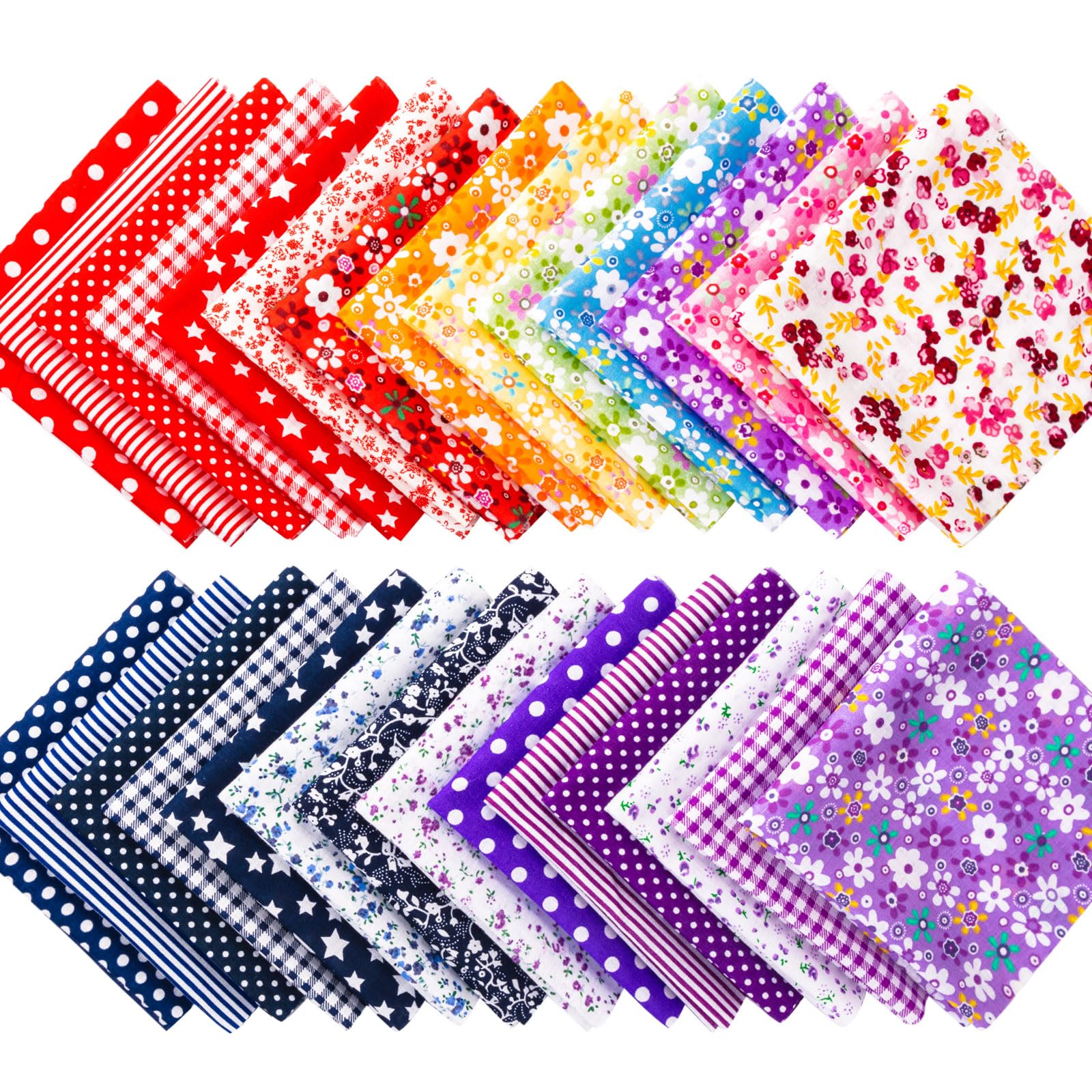 28 Cotton Fabric Quilting Patches - 10 x 10 Inch, 25 x 25 cm, Printed Fabric Bundle with Scissors for Sewing, Quilting, Handmade DIY Crafts