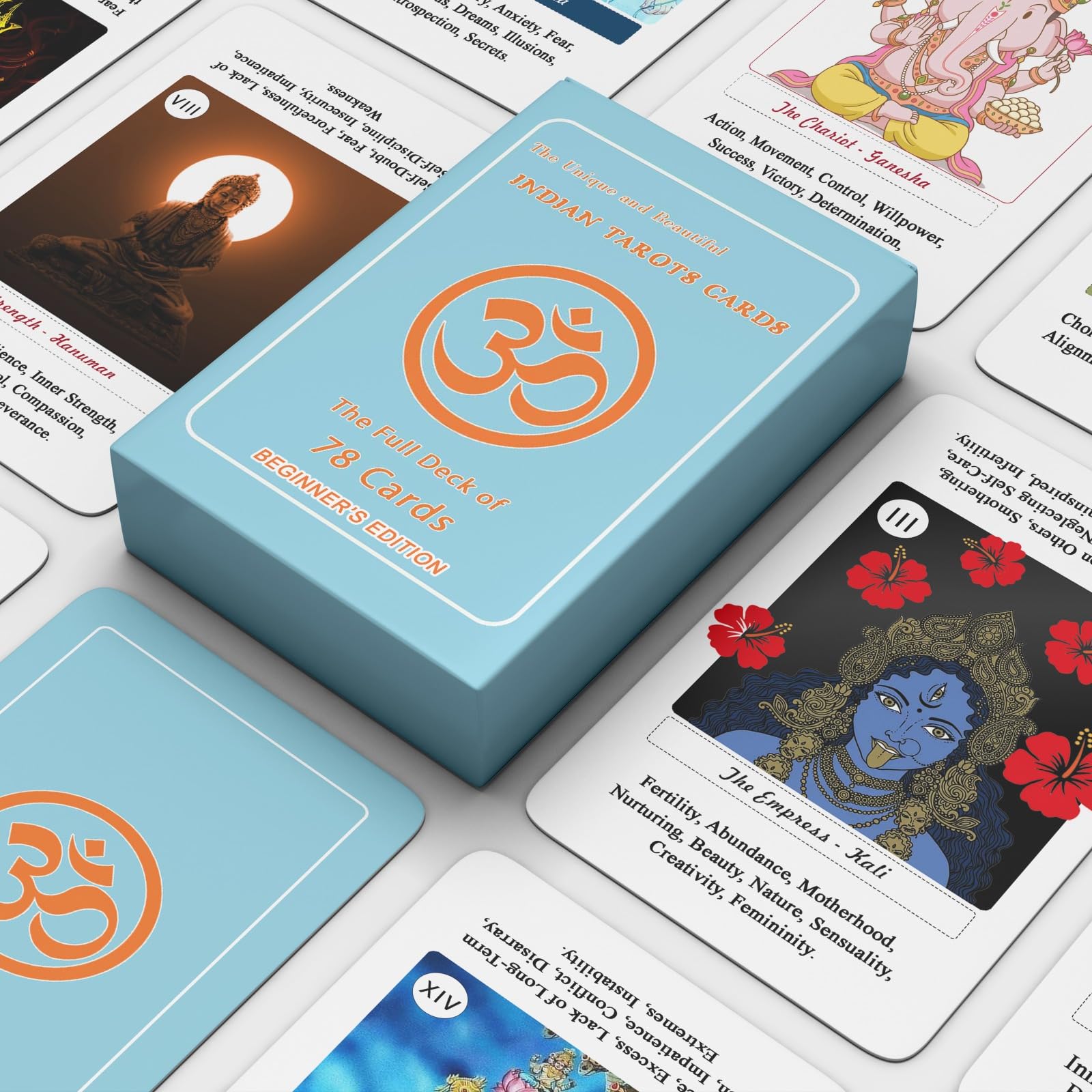 Indian Tarots Cards – Full Deck of 78 Cards | Beginner's Edition with Upright & Reversed Keywords Printed on Each Card | Hindu Gods Tarot | Indian Art | Rider-Waite Alternative-image-12