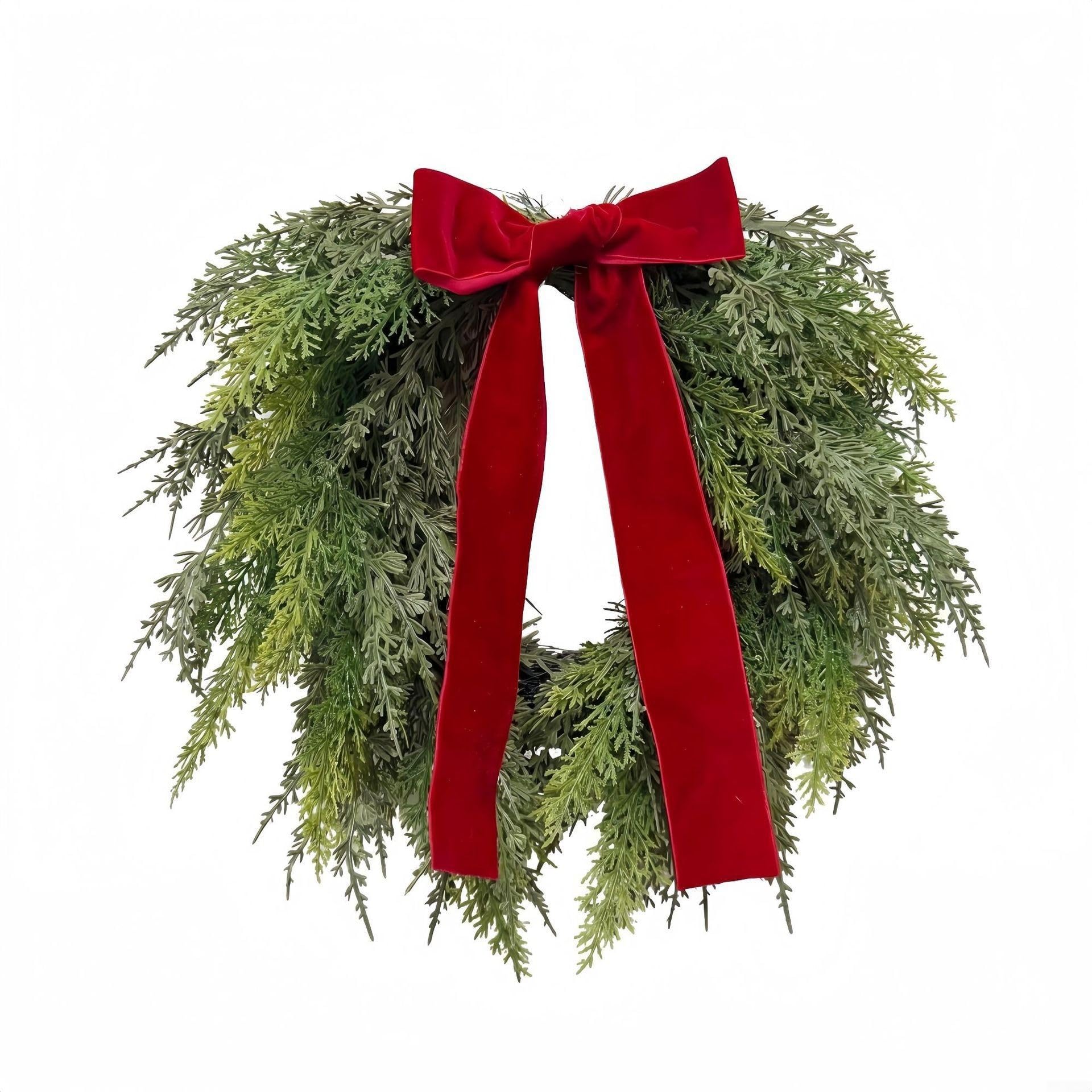 Künstlicher Weihnachtskranz Rot 50cm mit Samtband(60cm)