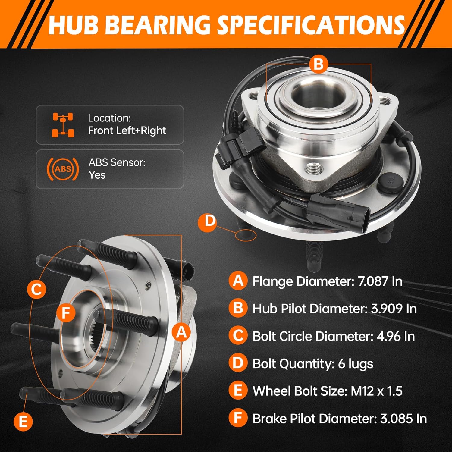 GAHA 515036 4WD/AWD Front Wheel Hub Bearing Assembly Compatible for Cadillac Escalade, Chevy Silverado, Avalanche 1500, Express, Tahoe, Suburban, GMC Savana, Yukon, Sierra 6 Lugs W/ABS