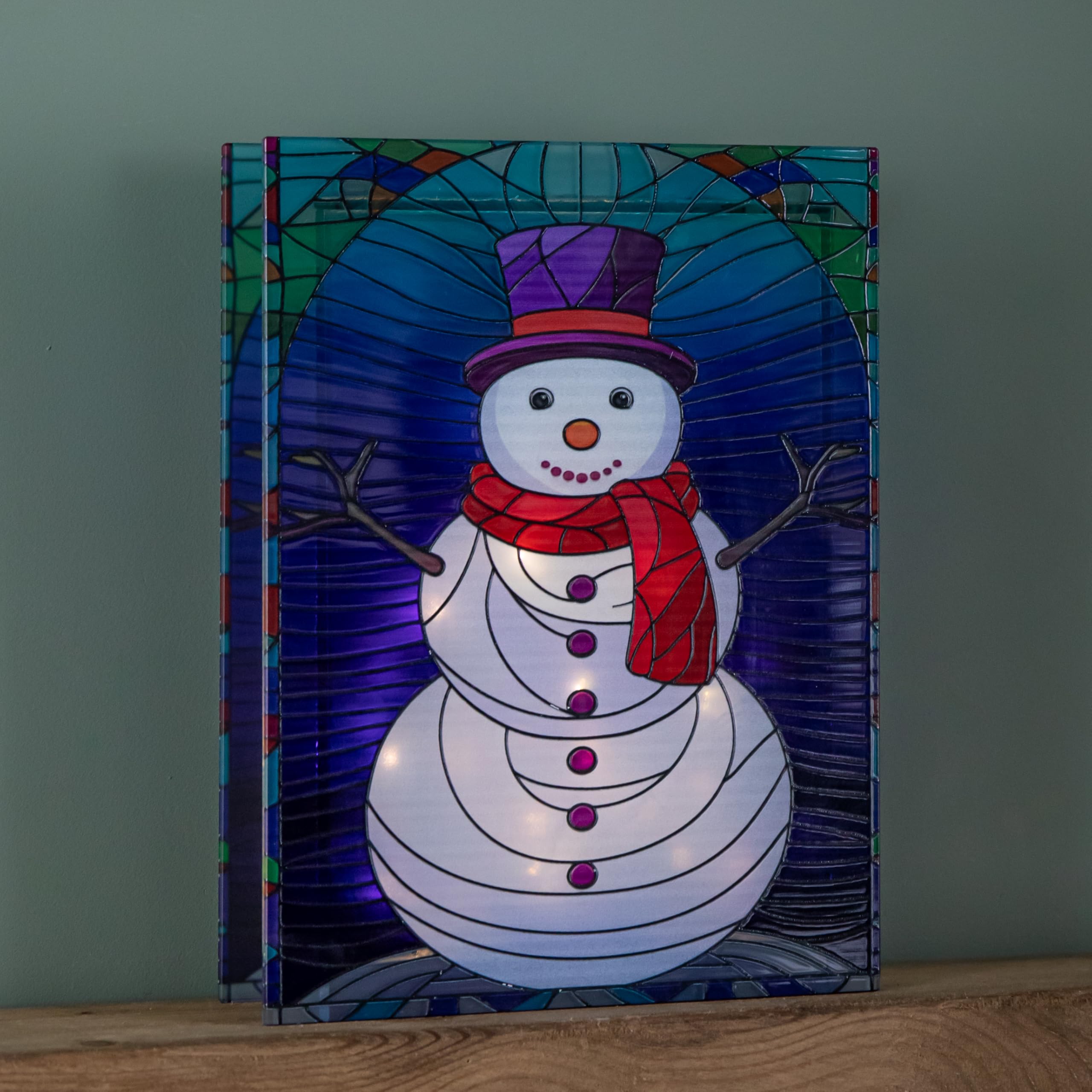 Samuel Alexander 28Cm Battery Operated Light Up Double Sided Stained Glass Snowman Decoration With Leds from B&Q
