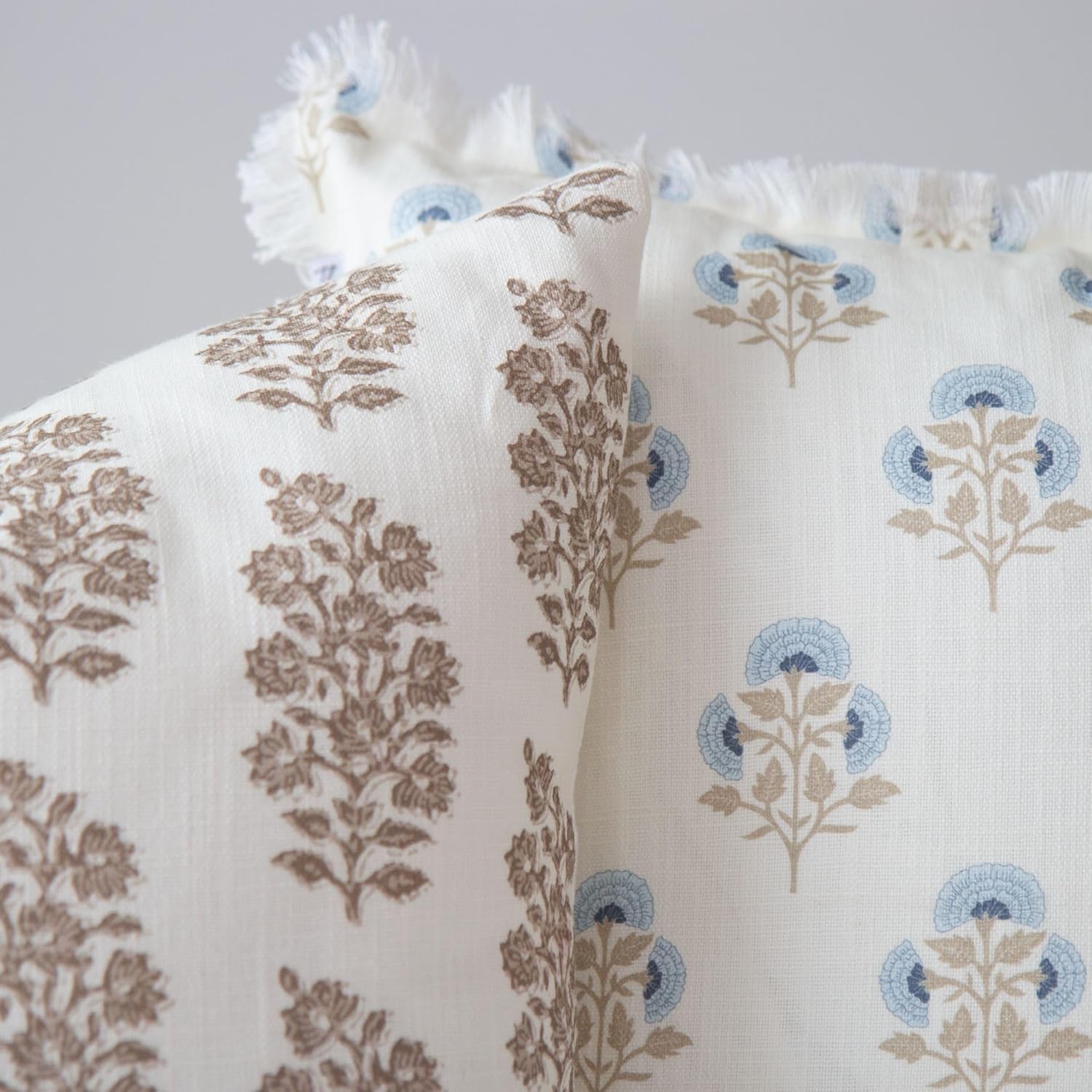 Henrietta Petite Fleur Block Print Pillow Cover – 100% Cotton Decorative Throw Pillow Cover – Vintage Floral Coastal Grandma Grandmillennial Style Accent for Sofa, Couch, or Bed (20x20) - Image 4