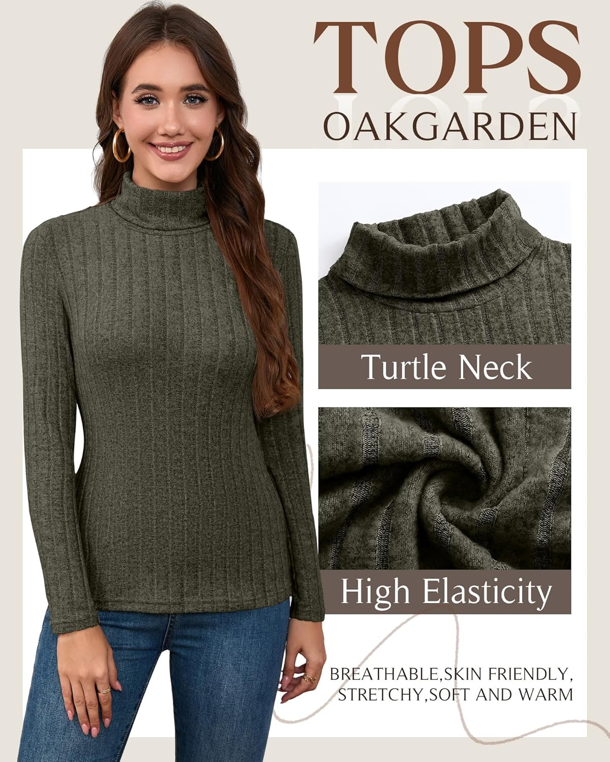 3 Pack Women's Turtleneck Sweaters Ribbed Long Sleeve Turtle Neck Top Slim Fitted Knit Lightweight Pullover Sweater - Image 2