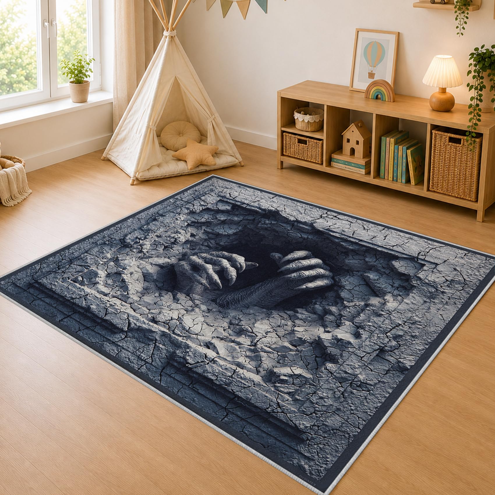 Tapis Salon Illusion d'optique 3D 150x210 Grand Tapis Gothique Gris