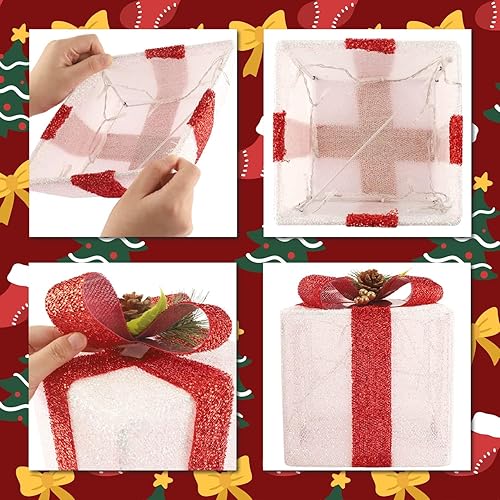 Miniatura 3 de Fulong Cajas de regalo navideñas iluminadas – Juego de 3, decoraciones navideñas plegables para interiores con 60 luces LED cálidas preiluminadas,