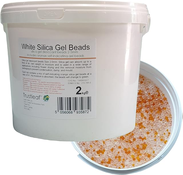 Trustleaf 2kg / 4.4lbs TUB White Silica Gel Desiccant Beads with Orange Self-Indicator - Flower Drying