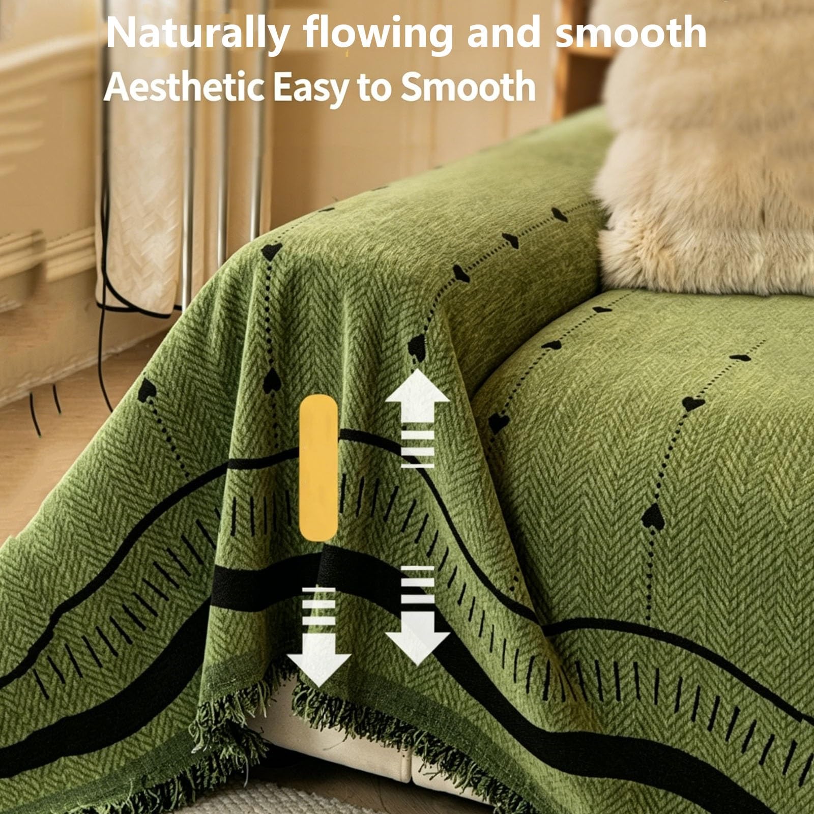Chenille-Couchbezug, kratzfester Sofaschutz mit Quasten(Beige,71"x157")