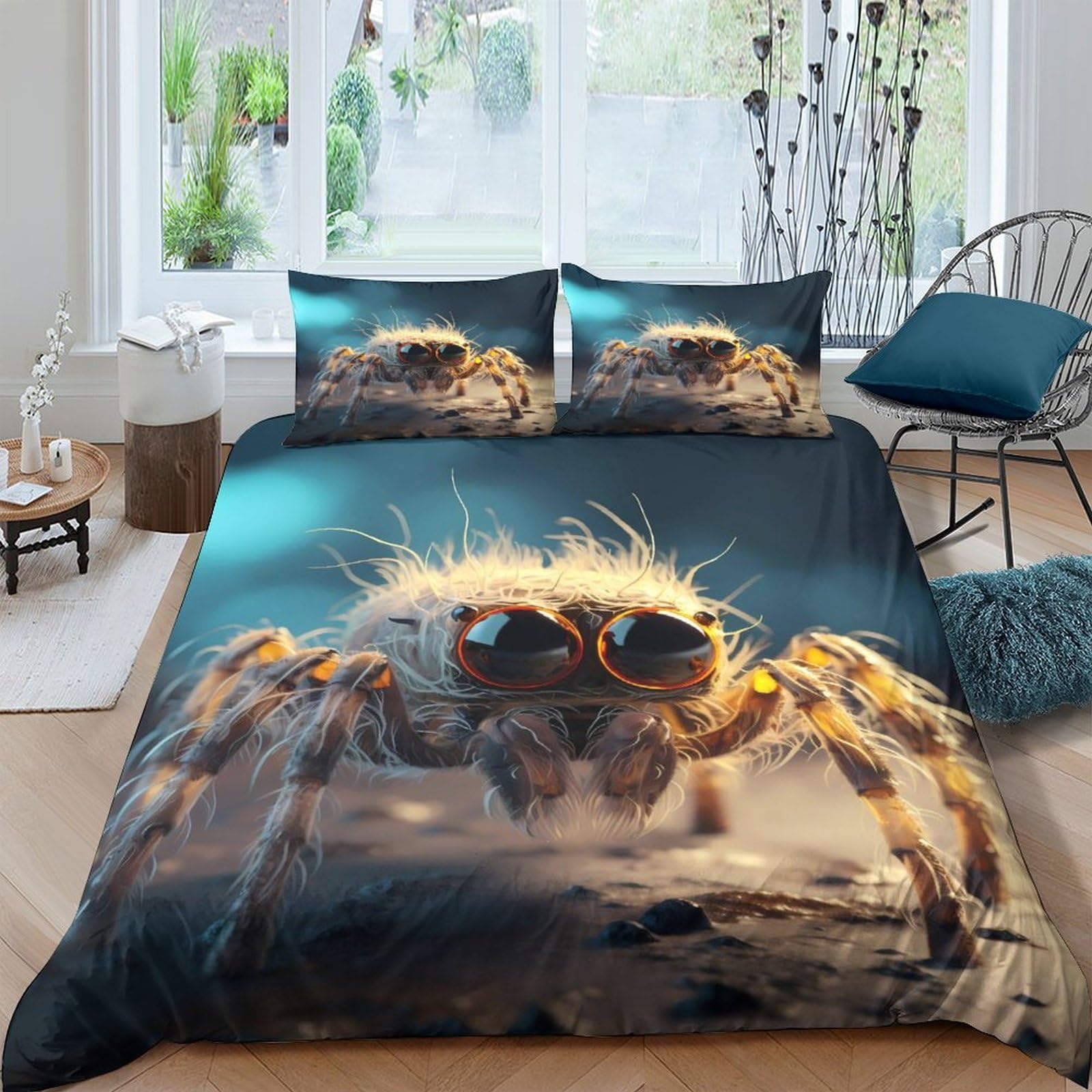 Ctjqhvkz Style-4 3D Printed Spider Close-Up Fitted Sheet Microfiber Soft Durable Jumping Spider Bed Sheet Bedroom Decor Mattress Protection Single（135X200cm）