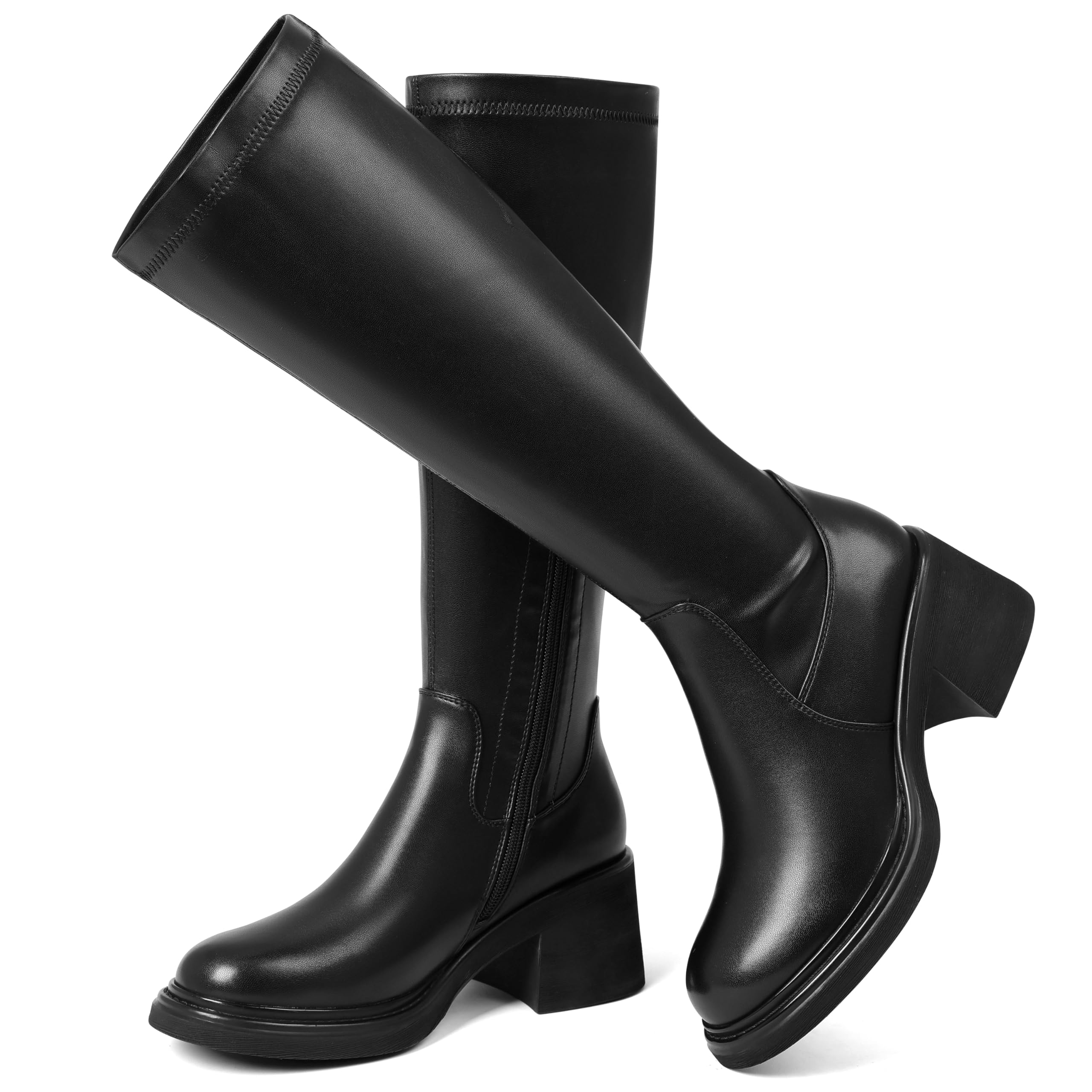 Womens Knee High Boots Stretch Chunky Heel Tall Riding Boots